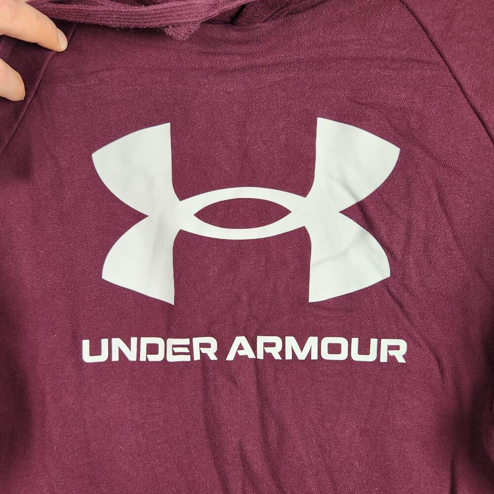 Under Armour Hoodie Mens Medium Burgundy Big Logo Pullover Sweatshirt Athletic
